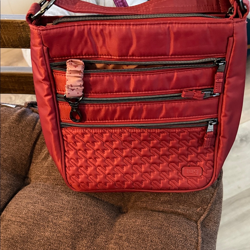 Lug “Rosewood”  Reddish Brown Quilted Crossbody Bag with Zippers Breezer